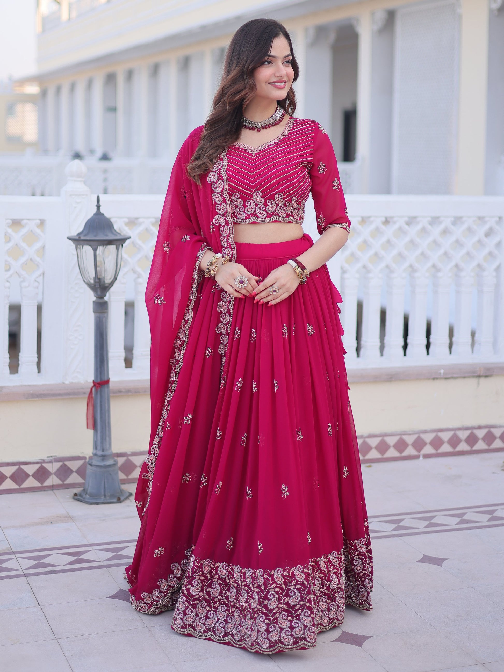 Beautiful Rani Pink Sequins Georgette Engagement Wear Lehenga Choli