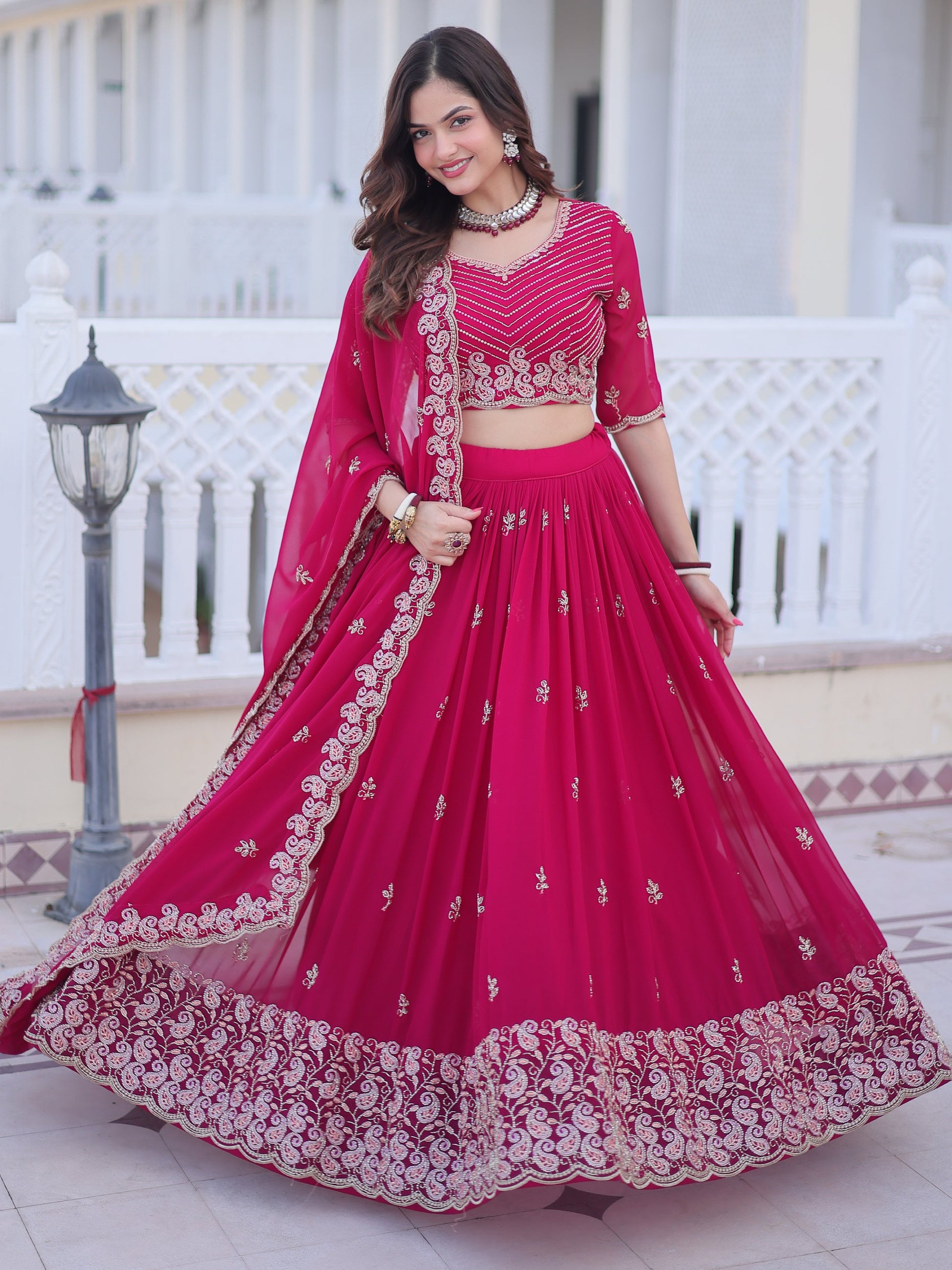 Beautiful Rani Pink Sequins Georgette Engagement Wear Lehenga Choli