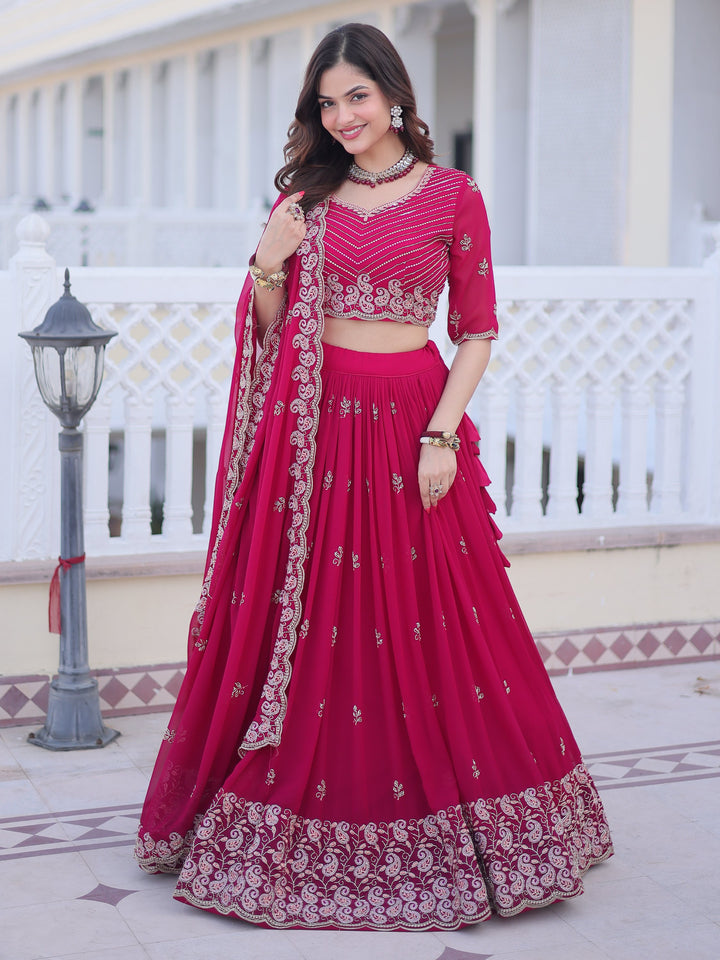 Beautiful Rani Pink Sequins Georgette Engagement Wear Lehenga Choli