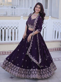 Stylish Wine Zari Embroidery Georgette Reception Wear Lehenga With Blouse