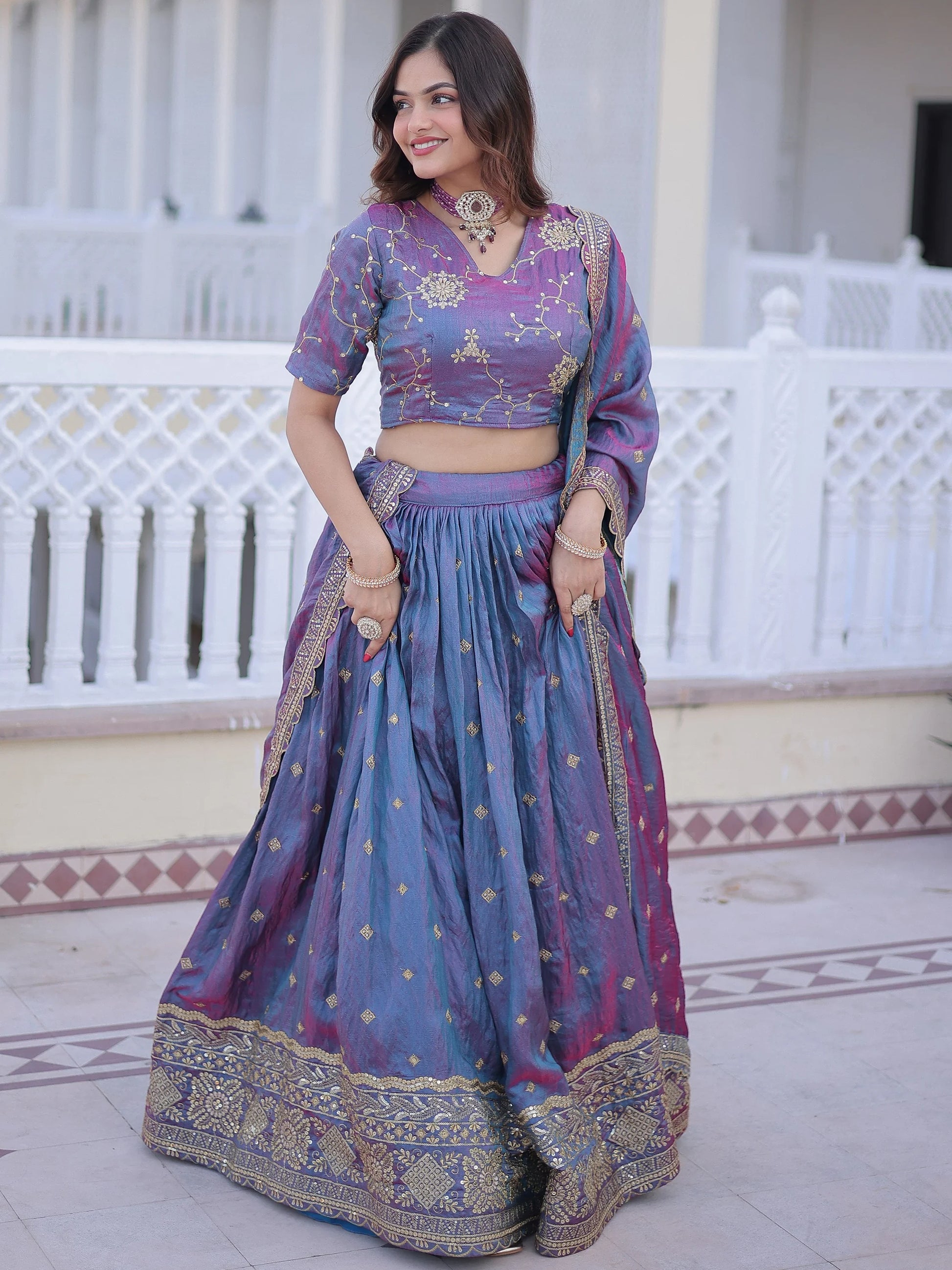 Fantastic Blue Zari Embroidery Silk Wedding Wear Lehenga Choli With Dupatta