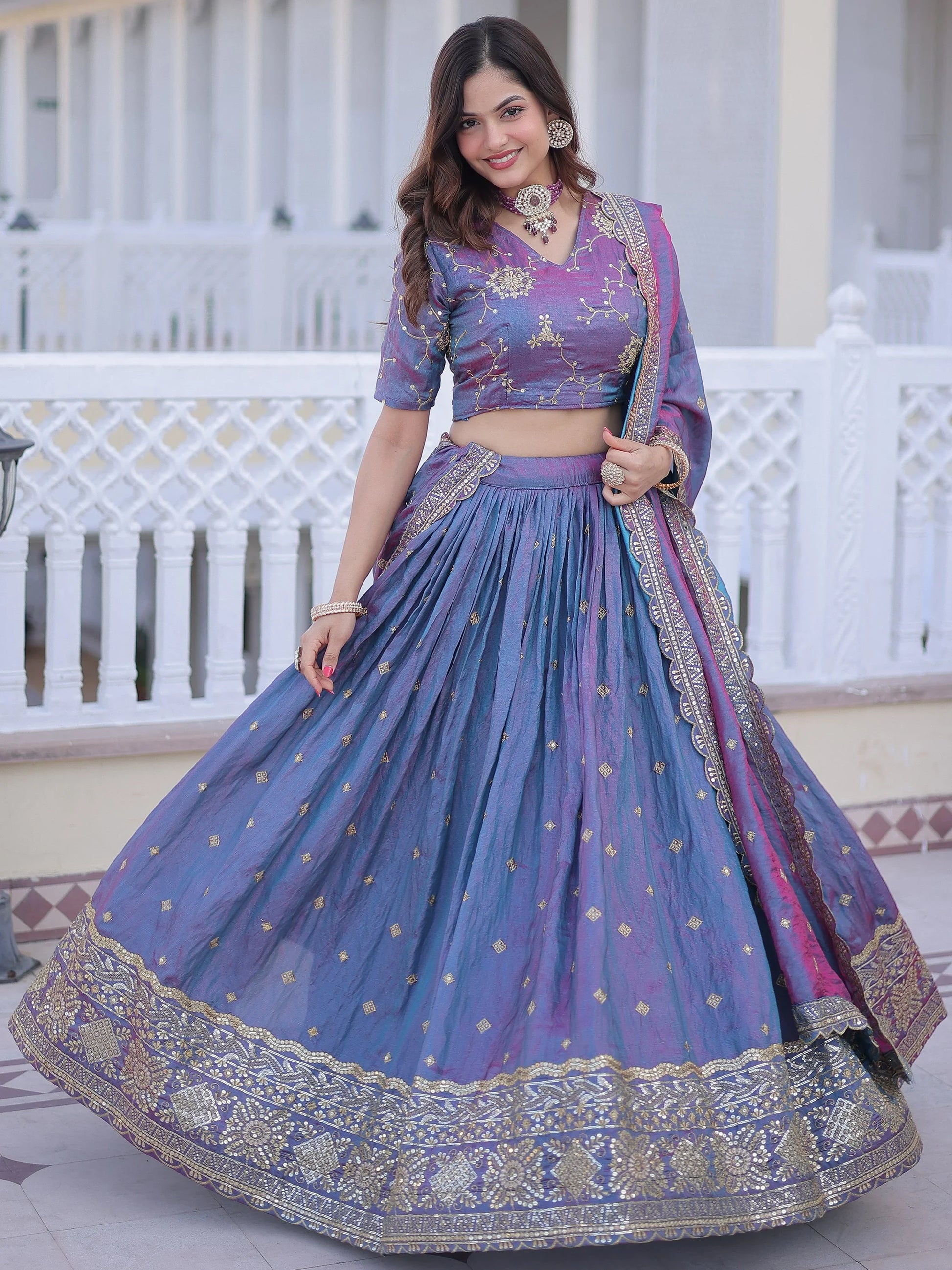 Fantastic Blue Zari Embroidery Silk Wedding Wear Lehenga Choli With Dupatta
