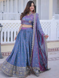 Fantastic Blue Zari Embroidery Silk Wedding Wear Lehenga Choli With Dupatta