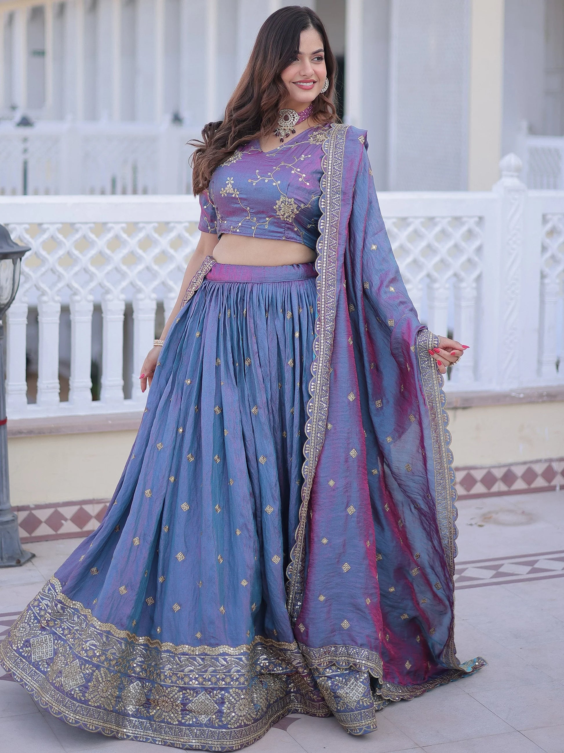 Fantastic Blue Zari Embroidery Silk Wedding Wear Lehenga Choli With Dupatta