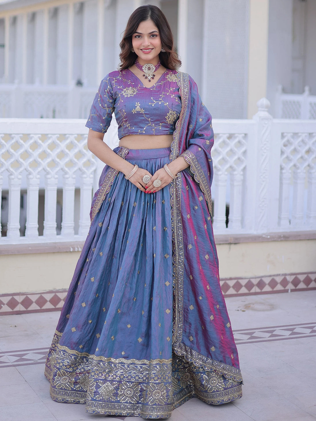 Fantastic Blue Zari Embroidery Silk Wedding Wear Lehenga Choli With Dupatta
