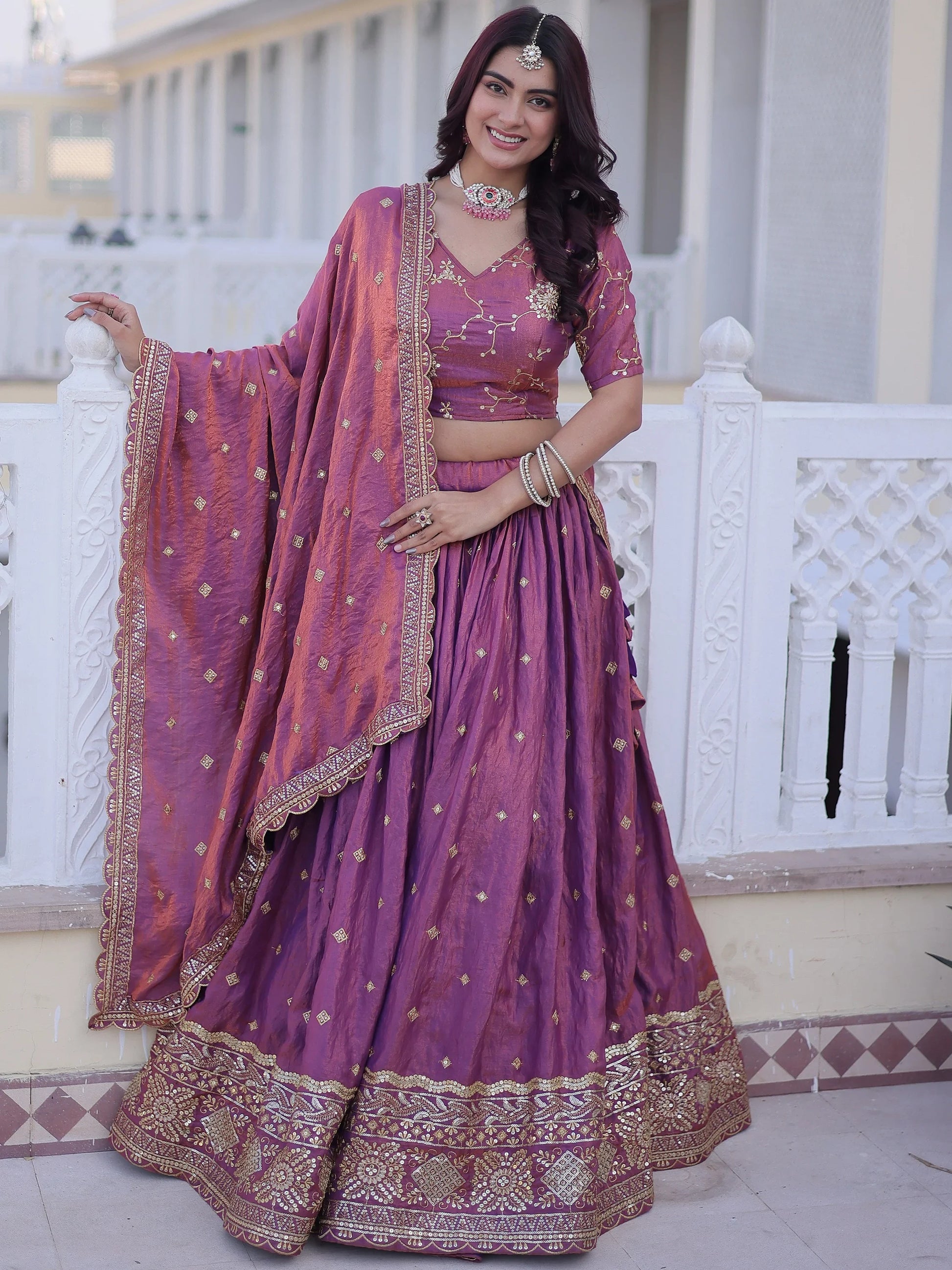 Glorious Pink Sequins Embroidery Silk Festive Wear Lehenga Choli With Dupatta