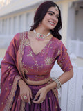 Glorious Pink Sequins Embroidery Silk Festive Wear Lehenga Choli With Dupatta