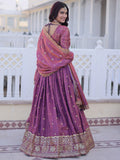 Glorious Pink Sequins Embroidery Silk Festive Wear Lehenga Choli With Dupatta