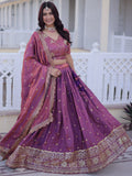 Glorious Pink Sequins Embroidery Silk Festive Wear Lehenga Choli With Dupatta