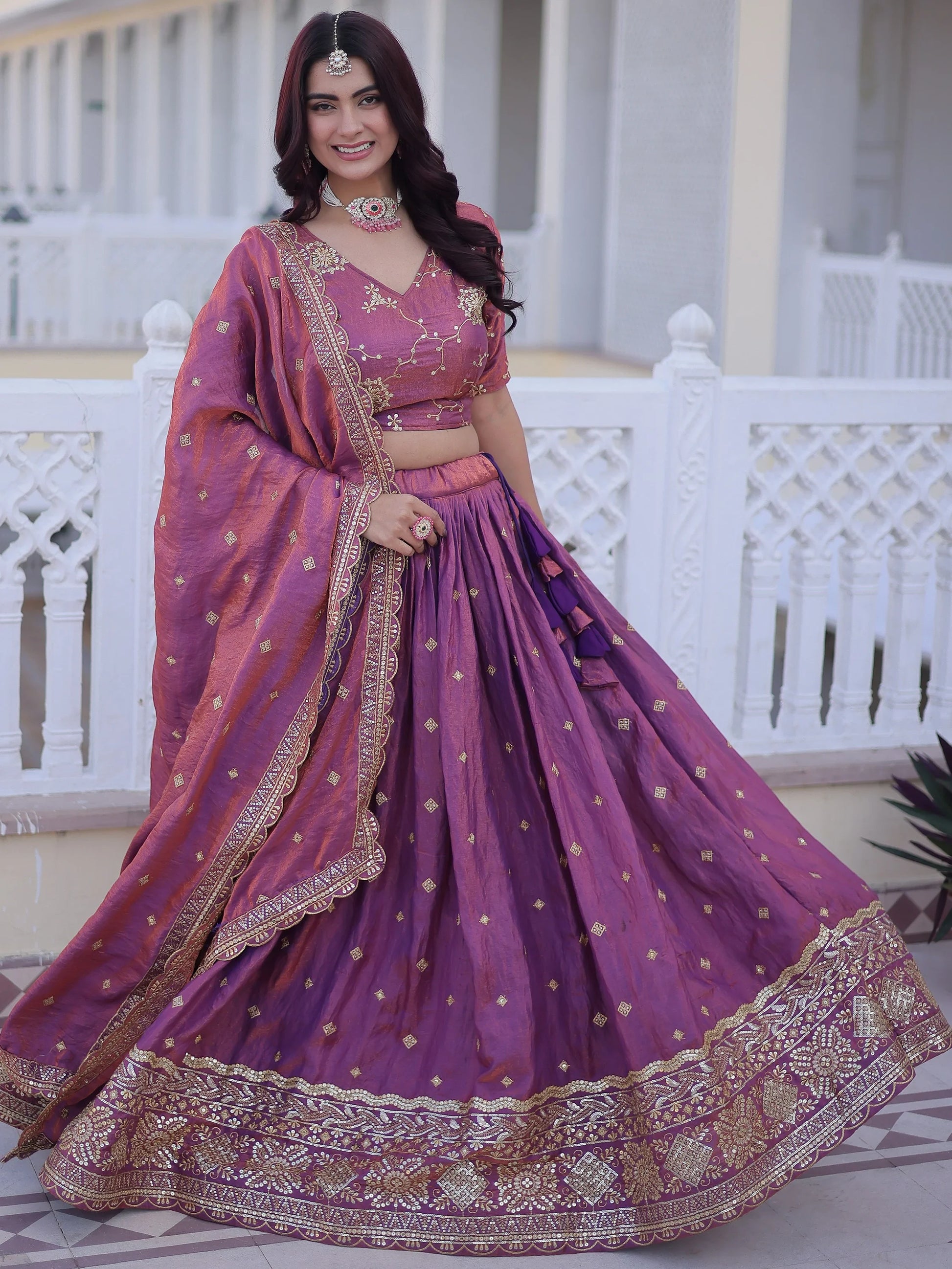 Glorious Pink Sequins Embroidery Silk Festive Wear Lehenga Choli With Dupatta