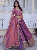 Glorious Pink Sequins Embroidery Silk Festive Wear Lehenga Choli With Dupatta