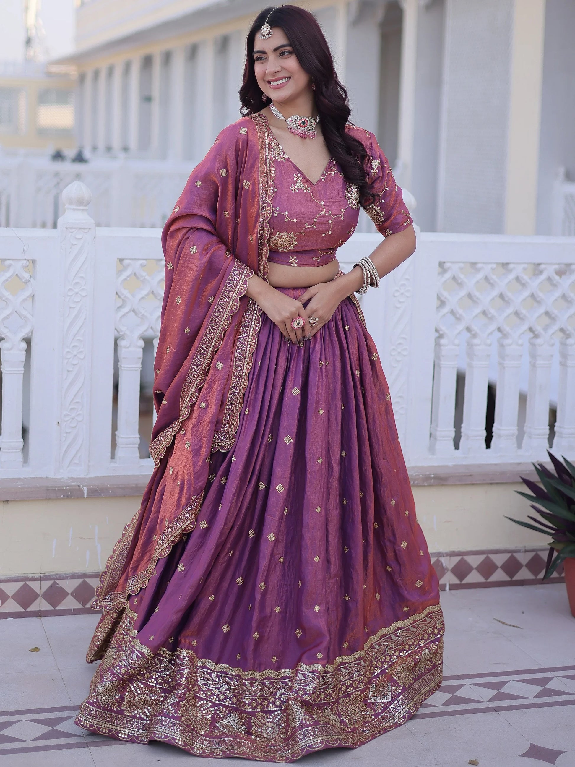 Glorious Pink Sequins Embroidery Silk Festive Wear Lehenga Choli With Dupatta