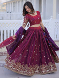 Spectacular Wine Sequins Embroidery Silk Wedding Wear Lehenga Choli
