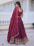 Spectacular Wine Sequins Embroidery Silk Wedding Wear Lehenga Choli