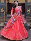 Stunning Peach Embroidered Silk Festive Lehenga Choli With Dupatta