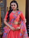 Stunning Peach Embroidered Silk Festive Lehenga Choli With Dupatta