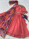 Stunning Peach Embroidered Silk Festive Lehenga Choli With Dupatta