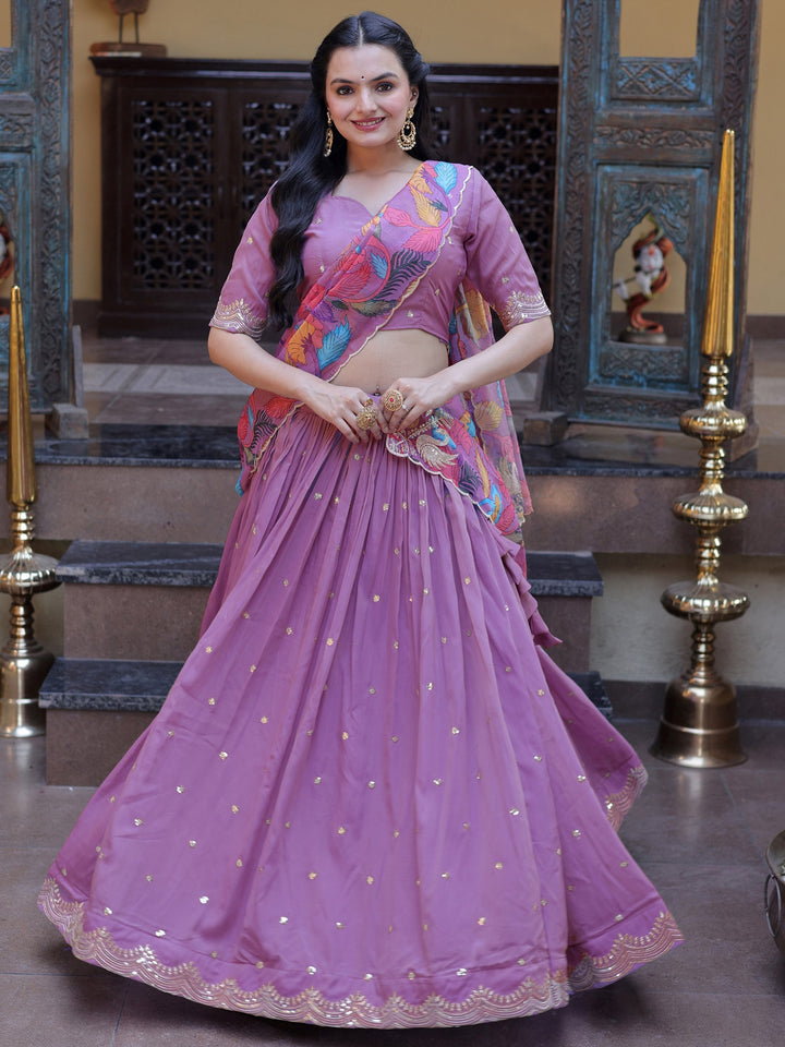Outstanding Purple Embroidered Silk Function Lehenga Choli With Dupatta