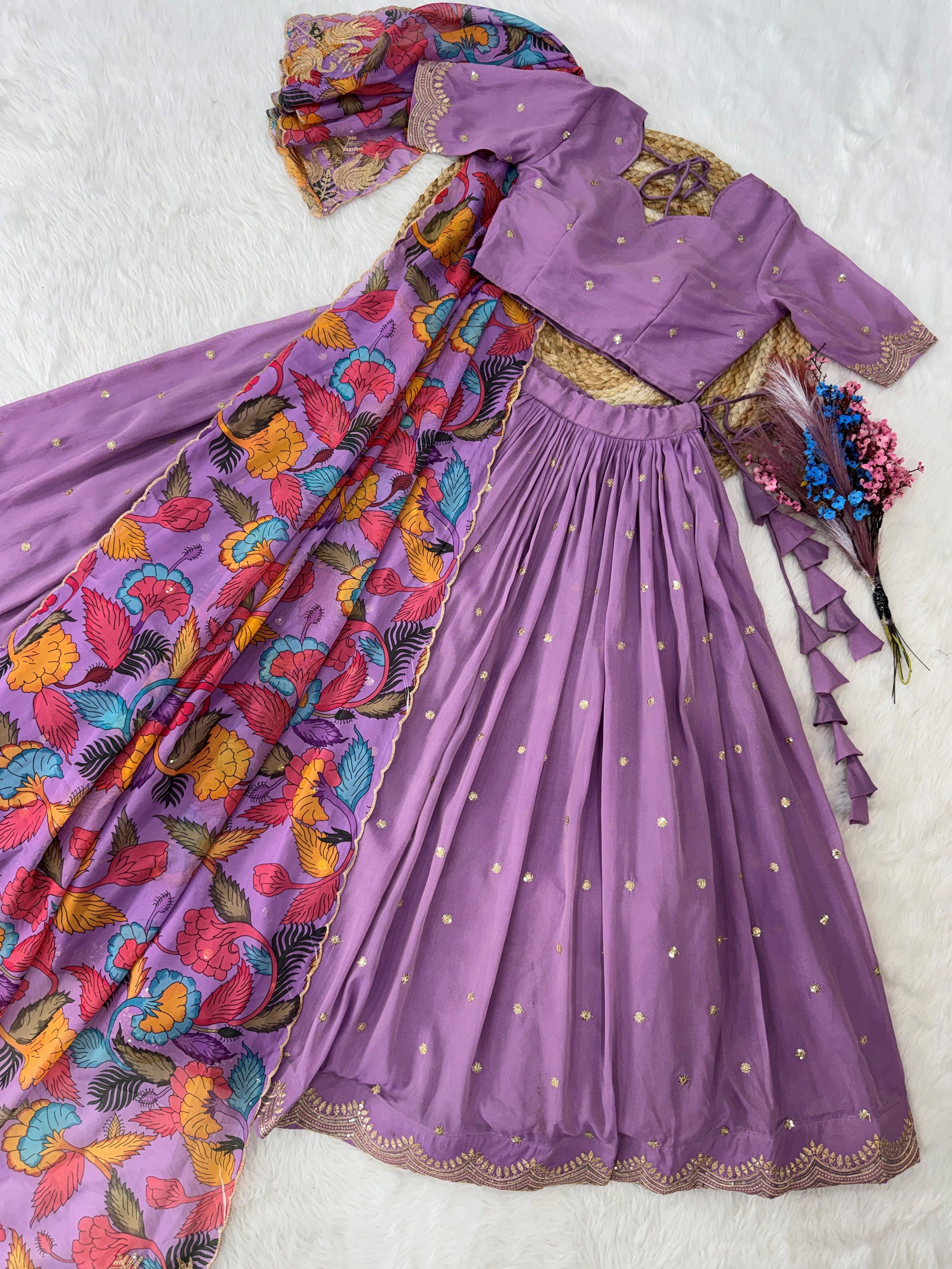 Outstanding Purple Embroidered Silk Function Lehenga Choli With Dupatta