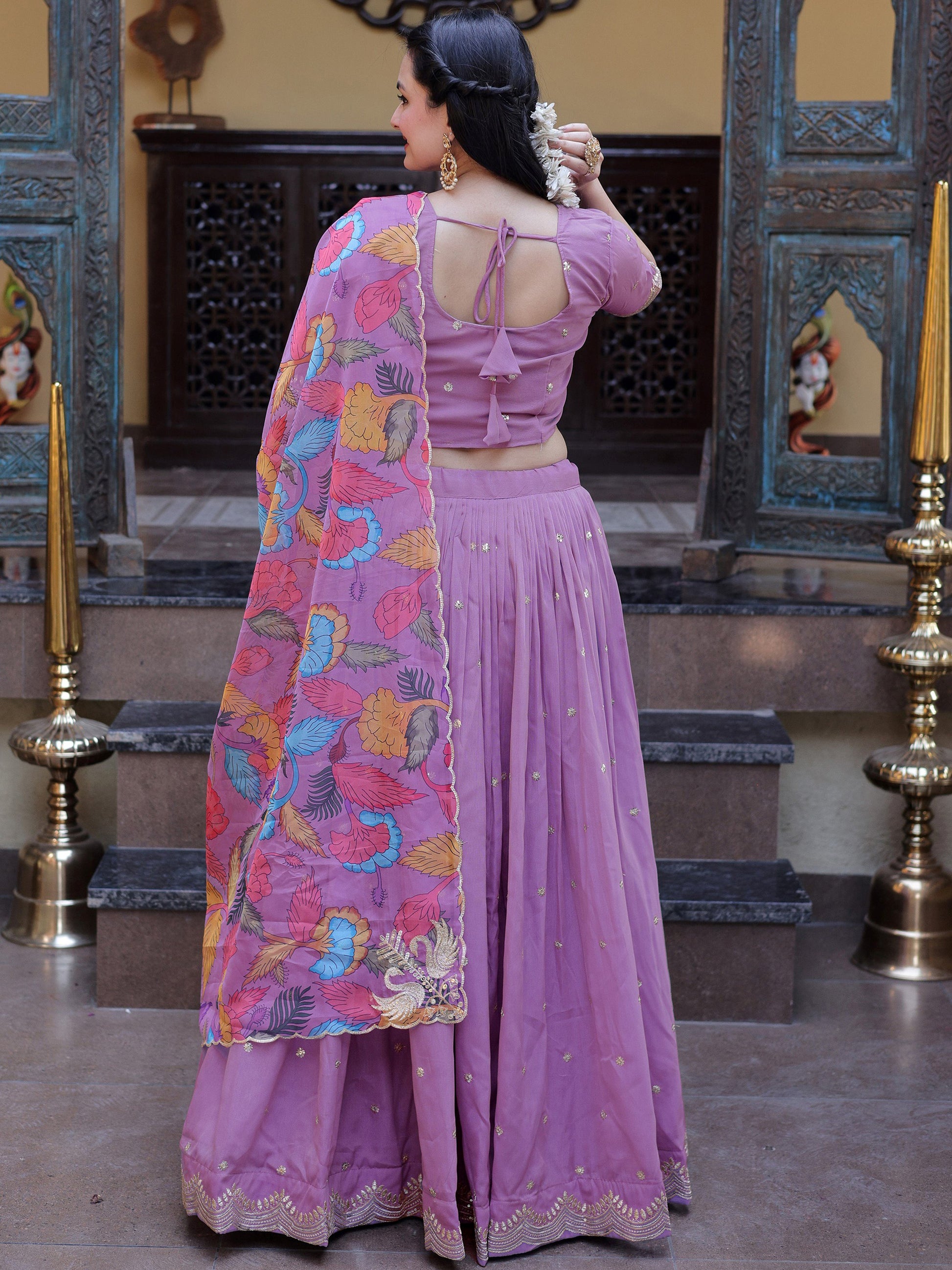 Outstanding Purple Embroidered Silk Function Lehenga Choli With Dupatta