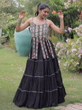Attractive Black Patchwork Cotton Navratri Wear Lehenga Choli