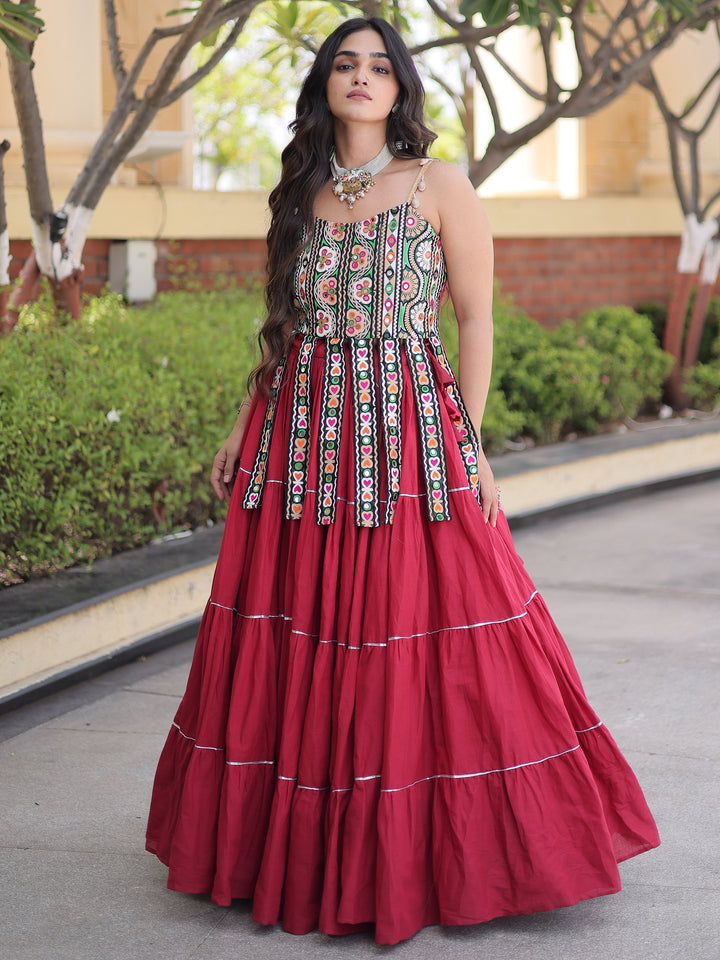 Wonderful Maroon Kutchi Work Cotton Navratri Wear Lehenga Choli