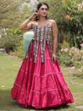 Glamorous Rani Pink Patchwork Cotton Navratri Wear Lehenga Choli