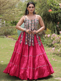 Glamorous Rani Pink Patchwork Cotton Navratri Wear Lehenga Choli