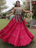 Glamorous Rani Pink Patchwork Cotton Navratri Wear Lehenga Choli