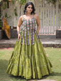 Charming Pista Green Kutchi Work Cotton Navratri Wear Lehenga Choli