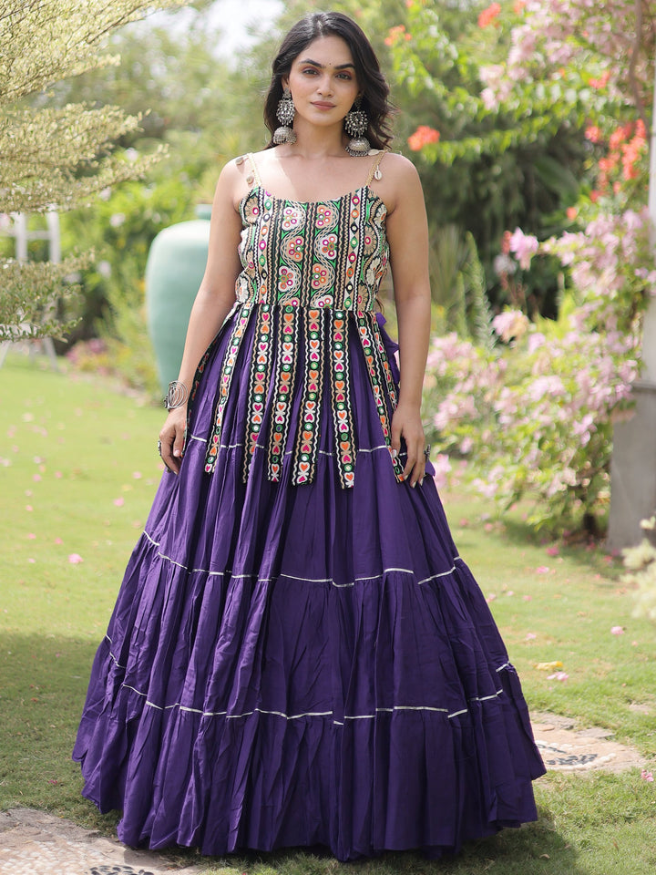 Sparkling Purple Kutchi Work Cotton Navratri Wear Lehenga Choli