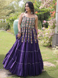 Sparkling Purple Kutchi Work Cotton Navratri Wear Lehenga Choli