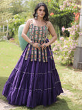 Sparkling Purple Kutchi Work Cotton Navratri Wear Lehenga Choli