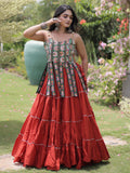 Captivating Rust Kutchi Work Cotton Navratri Wear Lehenga Choli