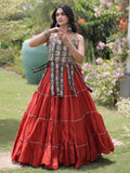 Captivating Rust Kutchi Work Cotton Navratri Wear Lehenga Choli