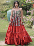 Captivating Rust Kutchi Work Cotton Navratri Wear Lehenga Choli