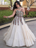 Fabulous White Patchwork Cotton Navratri Wear Lehenga Choli