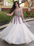Fabulous White Patchwork Cotton Navratri Wear Lehenga Choli
