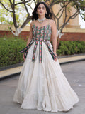 Fabulous White Patchwork Cotton Navratri Wear Lehenga Choli