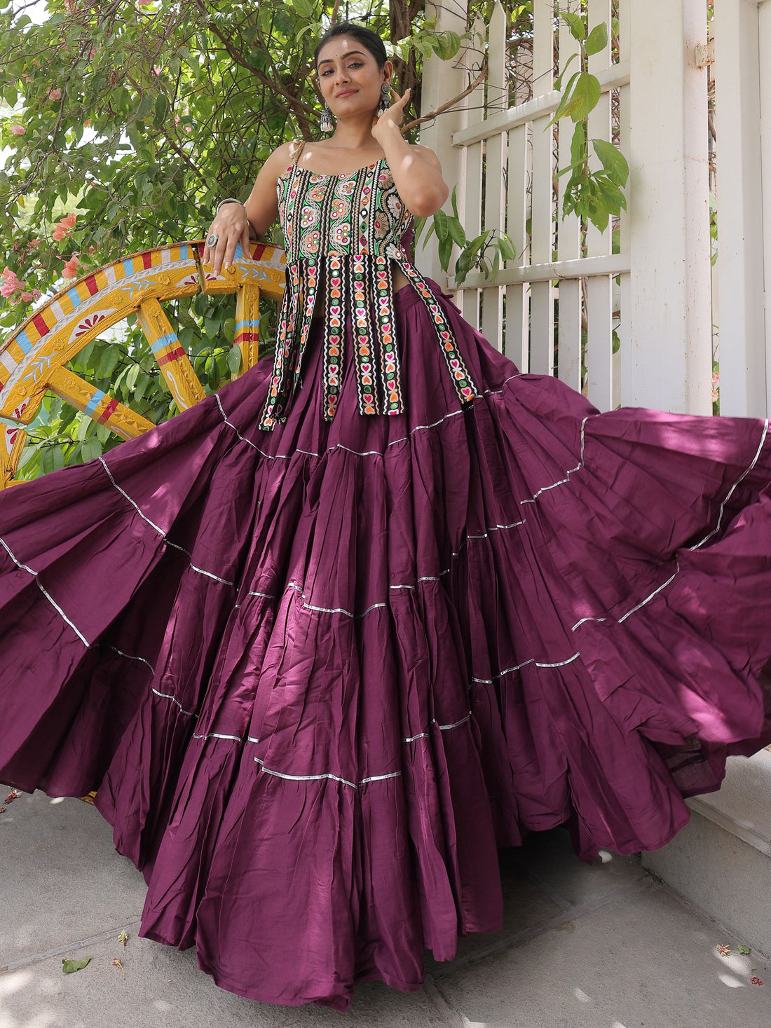 Great Wine Embroidered Cotton Navratri Wear Lehenga Choli