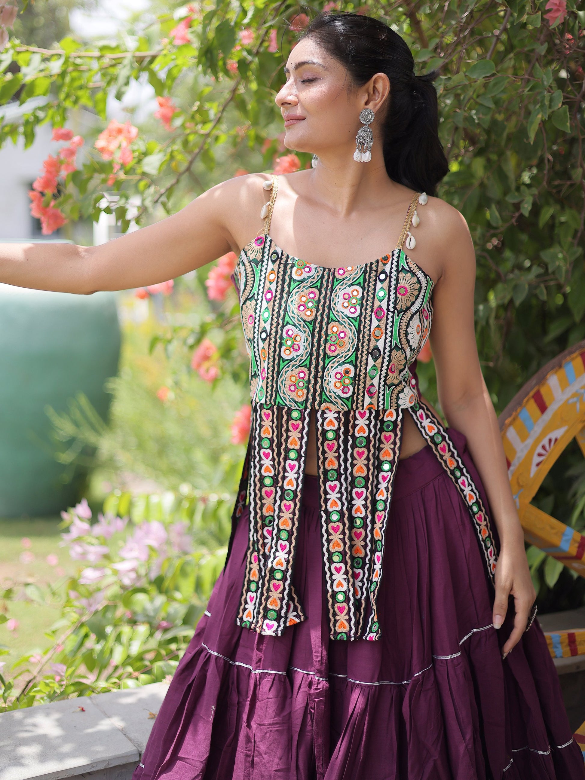 Great Wine Embroidered Cotton Navratri Wear Lehenga Choli