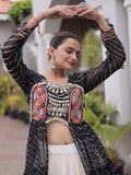 Majestic Black Patchwork Georgette Navratri Wear Lehenga With Kurti