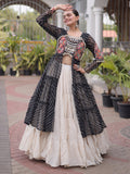 Majestic Black Patchwork Georgette Navratri Wear Lehenga With Kurti