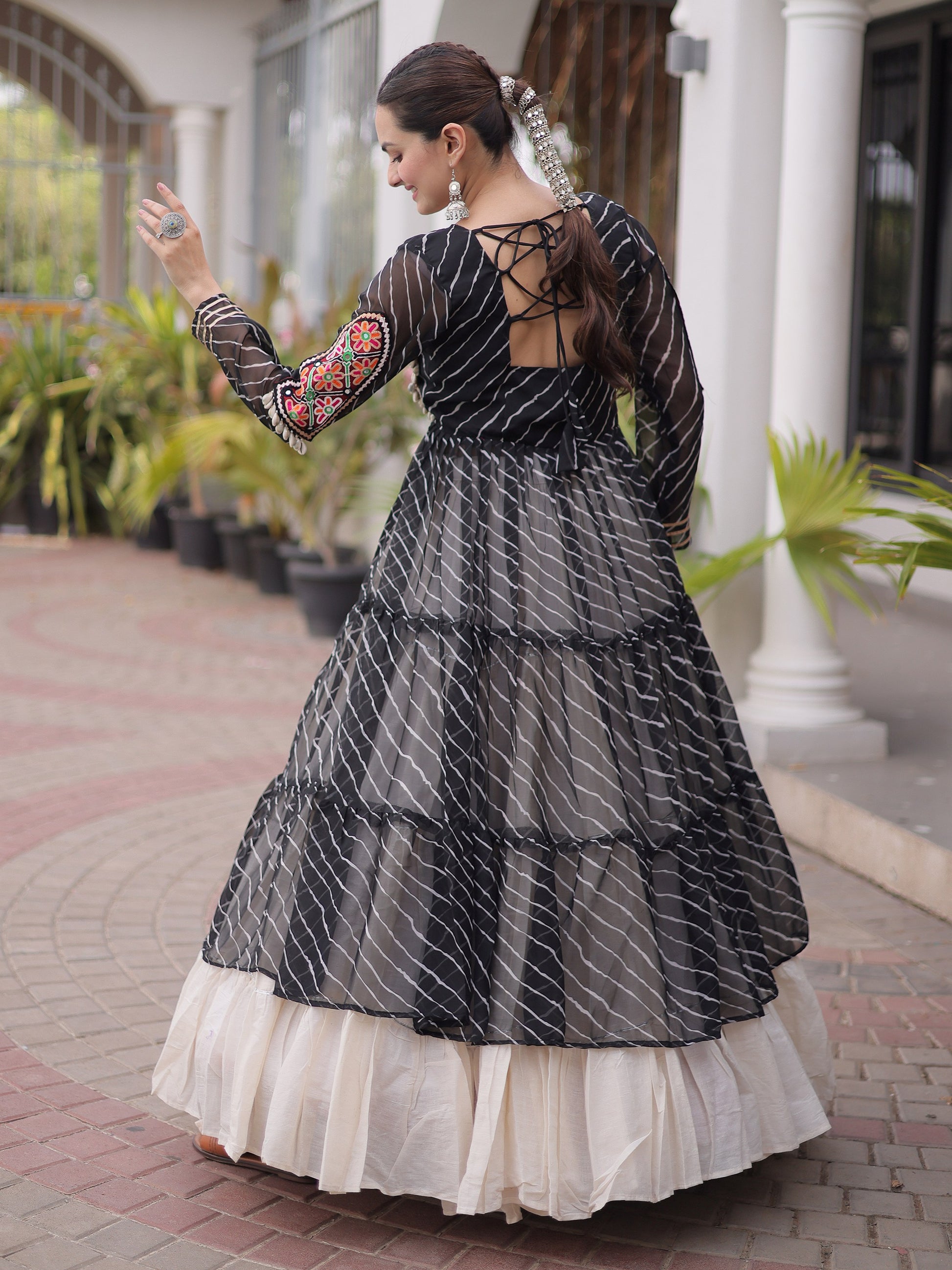 Majestic Black Patchwork Georgette Navratri Wear Lehenga With Kurti