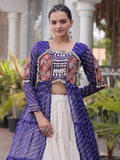 Royal Blue Mirror Work Georgette Navratri Wear Lehenga Kurti Set
