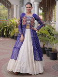 Royal Blue Mirror Work Georgette Navratri Wear Lehenga Kurti Set
