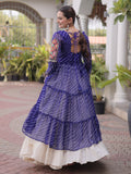 Royal Blue Mirror Work Georgette Navratri Wear Lehenga Kurti Set