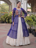 Royal Blue Mirror Work Georgette Navratri Wear Lehenga Kurti Set