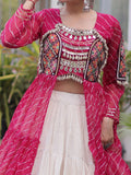Stunning Pink Kutchi Work Georgette Navratri Wear Lehenga With Kurti