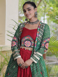 Festive Green Kutchi Work Rayon Navratri Wear Lehenga Choli